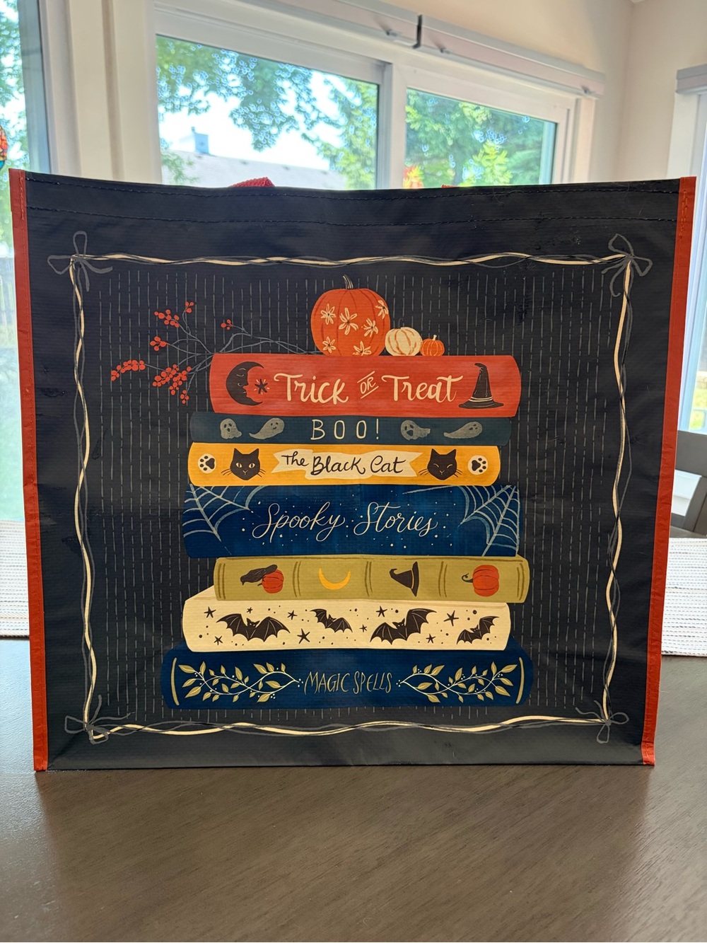 Halloween Book Stack Decorative Tote Bag - Black, Orange, Navy, Cream